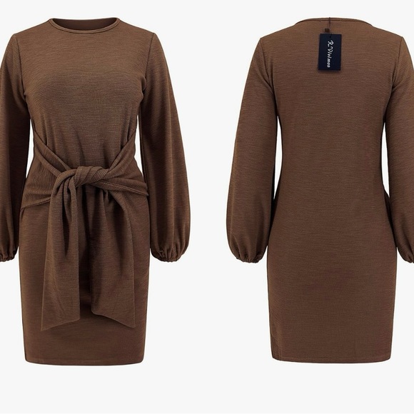 R. Vivimos brown Tie Front Waist Womens Dress   Sz M - Picture 3 of 6